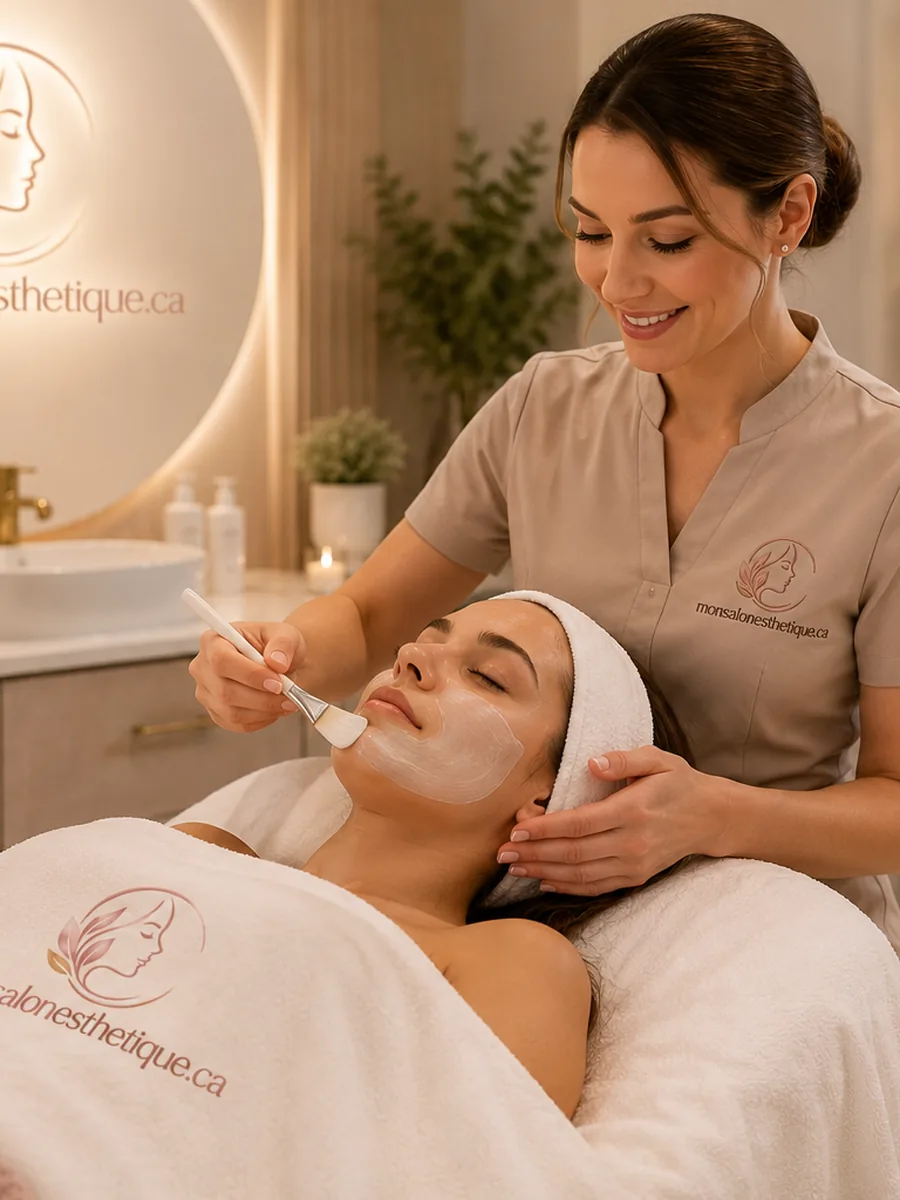 Application d'un masque au pinceau lors d'un soin du visage